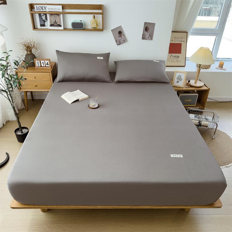 100% Cotton Solid Color Fitted Sheet 3Pcs Mattress Cover with Elastic Band Skin-friendly Soft Home Hotel Queen Size Bedding Set