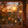 Healing Sound Wind Bell Halloween Luminous Ghost Chime, Glow-in-The-Dark Hanging Ornament with Pumpkin Bat Spooky Patio Decorations Spider Charms,