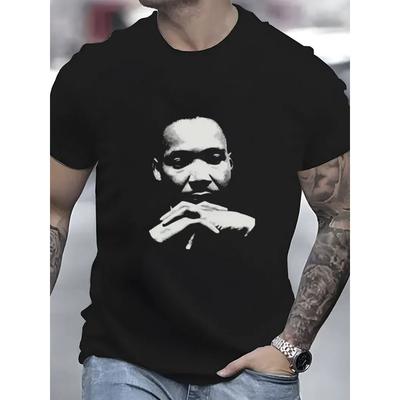 Taglie Europee Maglietta Grafica da Uomo - Nera Casual Girocollo Manica Corta con Stampa Audace di Ritratto Bianco, Vestibilità Regolare Comfort per Tutte le Stagioni,