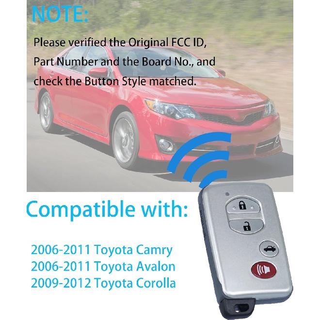 Smart Key for Toyota Camry Avalon 2006-2011, Alliskeys Key Fob Fit for HYQ14AAB 271451-0140 89904-06041 89904-33181 Gray