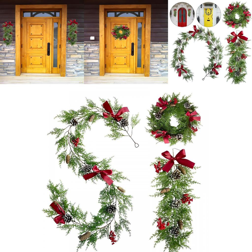 Christmas Rattan Wreath Garland With Berry And Flowers- Diy Fireplace Decor And Tree Ornament