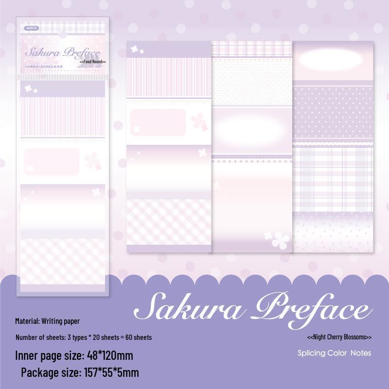 Sakura Series Tearable Sticky Notes: 60-Sheet Color Blocking with Grid Background