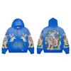 DUAA blue tiger print cardigan hooded sweater men's and women's same style retro old loose hot diamond zipper jacket