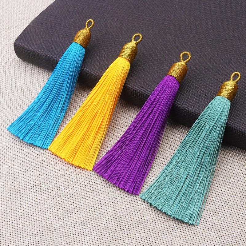 8CM Gold Threaded Cap Pull Ring Tassel Fringe Ornament Pendant Bookmark Accessory