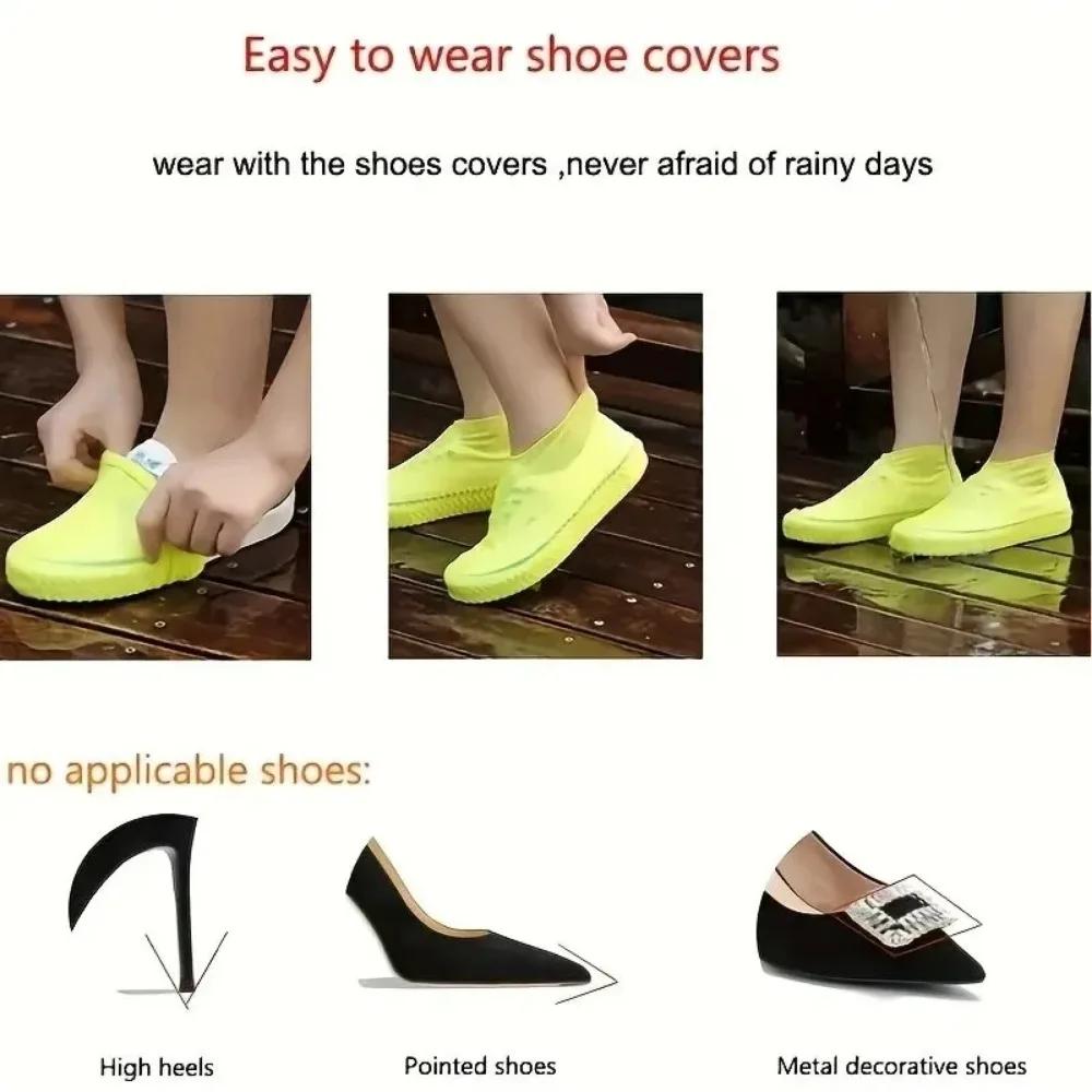 Wear-resistant Silicone Rain Shoe Covers 1 Pair Rubber Waterproof Boot Covers For Outdoor Rainy Days
