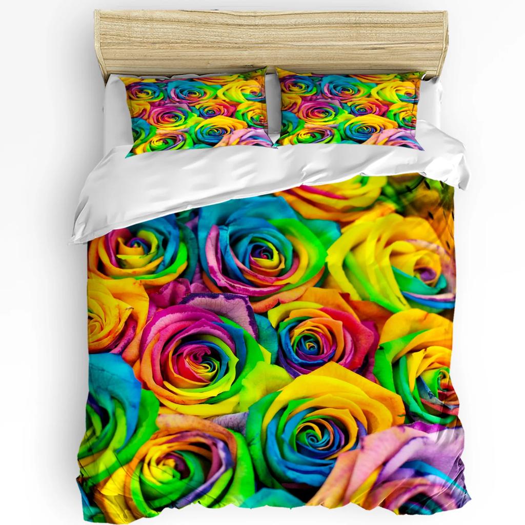 Roses Pink Flowers Duvet Cover Bed Bedding Set For Double Home Textile Quilt Cover Pillowcases Bedroom Bedding Set (No Sheet)