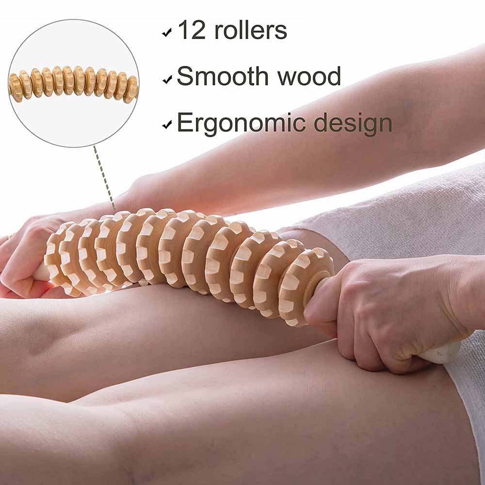 Curved Wood Massage Roller Stick for Lymphatic Drainage Anti Cellulite Wood Therapy Maderoterapia Colombiana Massager