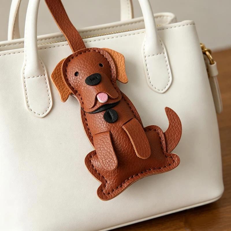 Cute Pu Leather Puppy Bag Charms Cartoon Design Soft Texture For Backpack Key Dog Lovers Gifts