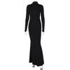 Europe and America Cross Border New Long Dress Pure Color Bare Back Half Turtleneck Fashionable, Elegant and Sexy Accessible Luxury Hip Bag Dress Tide