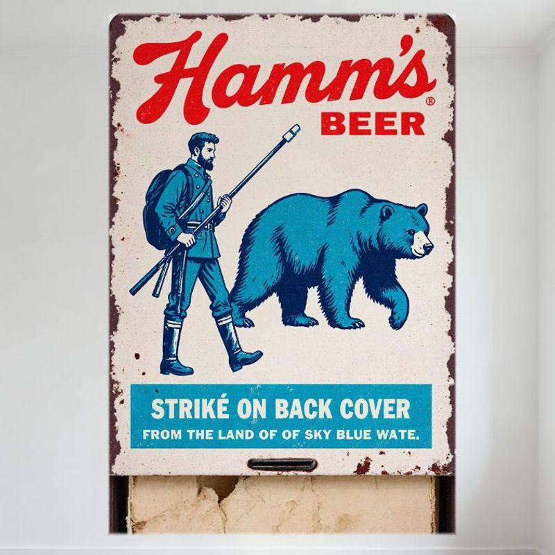 

Hamm s Beer Vintage Metal Tin Sign Retro Military Hunting Bear Graphic Wall Plaque for Bar Man Cave Home Decor (Land of Sky Blue 20x30cm（7.8x11.8inch）