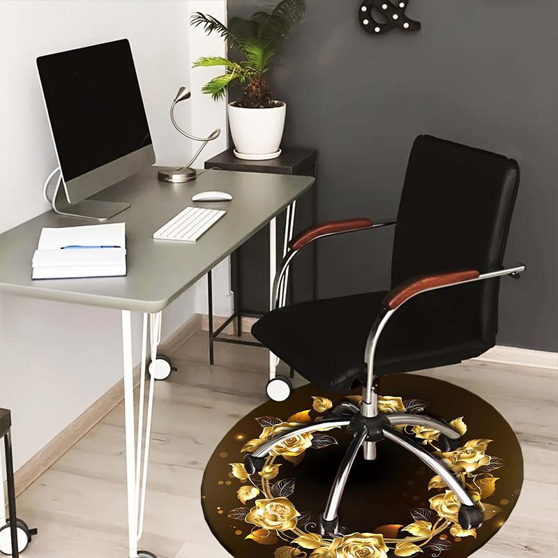 1pc Office Carpet Chair Mats Golden Rose Wreath Design Perfect for Decorating Office Chairs, Living Rooms, Or Bedrooms