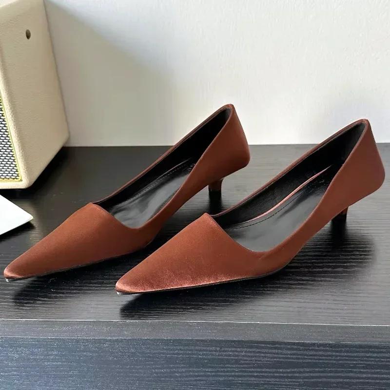 Fashion Elegant Satin Low Heel Women Pumps Sexy Pointed Toe High Heels 3cm Comfort Shallow Office Mules Shoe Dress Shoes Zapatos Mujer