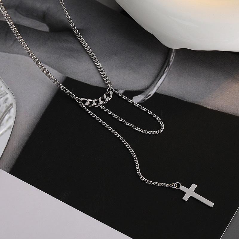 S925 Sterling Silber Halskette Kette Spleißen Pullover Kette Frauen einzigartige Mode Schlüsselbein Kette INS Quaste Kreuz Anhänger Halskette