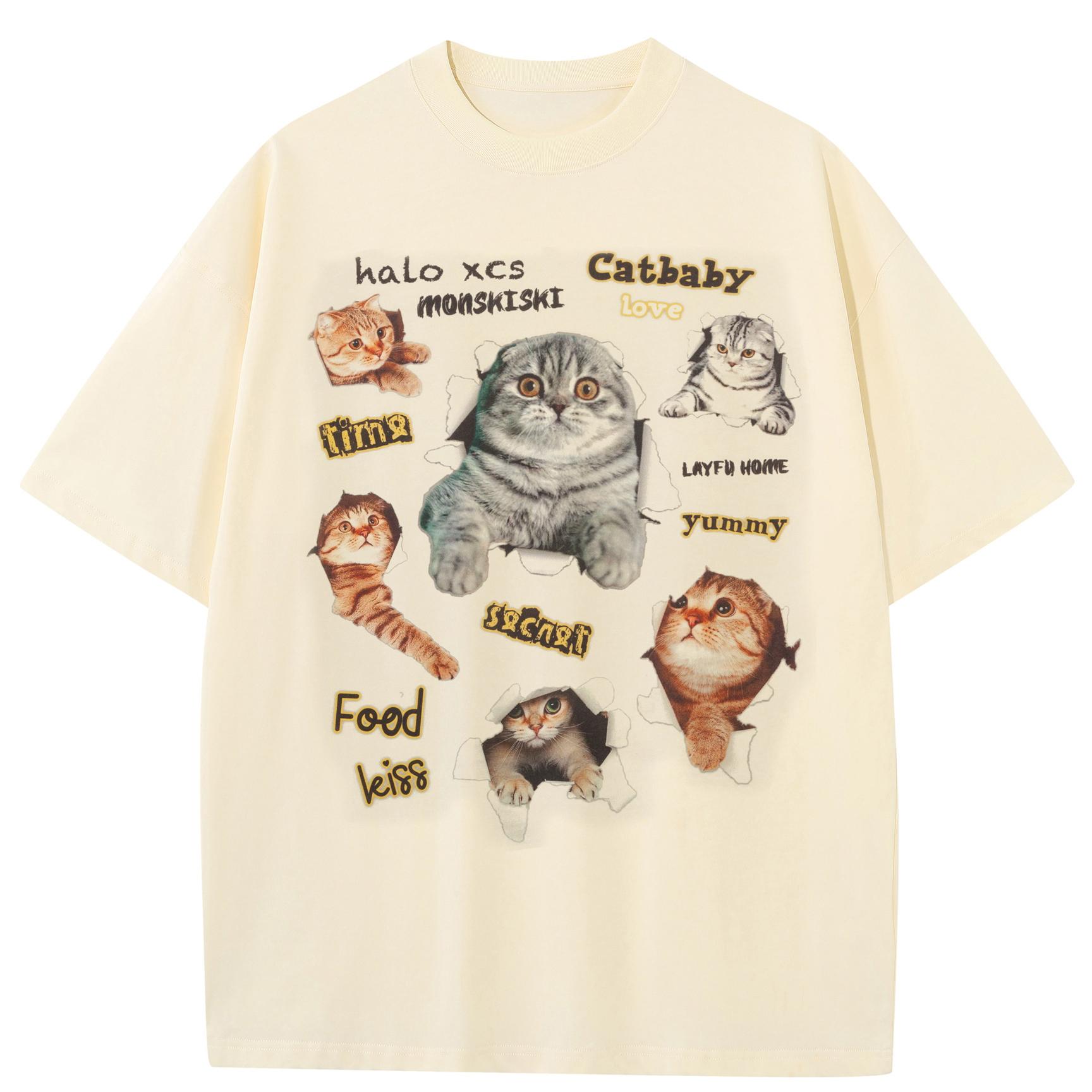 

Streetwear Funny Cats Graphic T-Shirt Cotton Tshirt Unisex Tops Tees Summer Short Sleeves T Shirt - Men s Summer Cotton Graph... S разноцветный