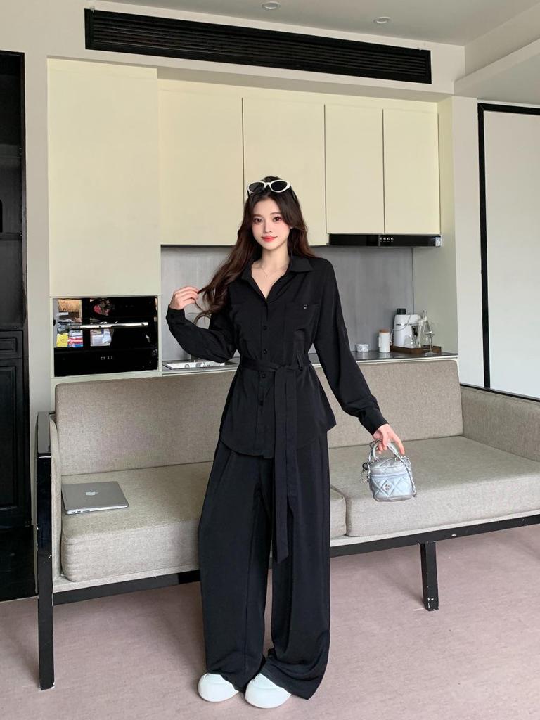2026 Plus Size Women's Slimming Casual Two-Piece Set - Spring/Autumn Minimalist Style