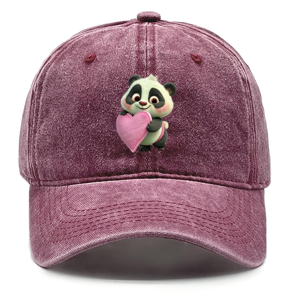 Cute Panda Pink Heart Printed Baseball Cap Adjustable Snapback Baseball Hat Unisex Stylish Womens Cap For Hiking Camping Outdoor