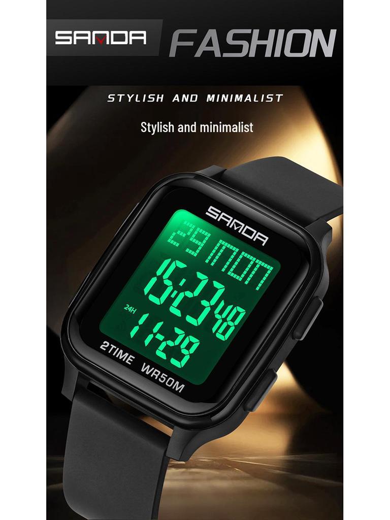 Sanda Men's Multifunctional Square Sport Chronograph Waterproof Watch 