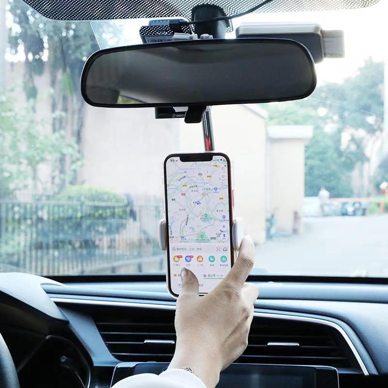New Car Rearview Mirror Mount Phone Holder GPS Auto Clip 360 Degree Rotatable and Retractable Rearview Mirror Seat Hanging Clip