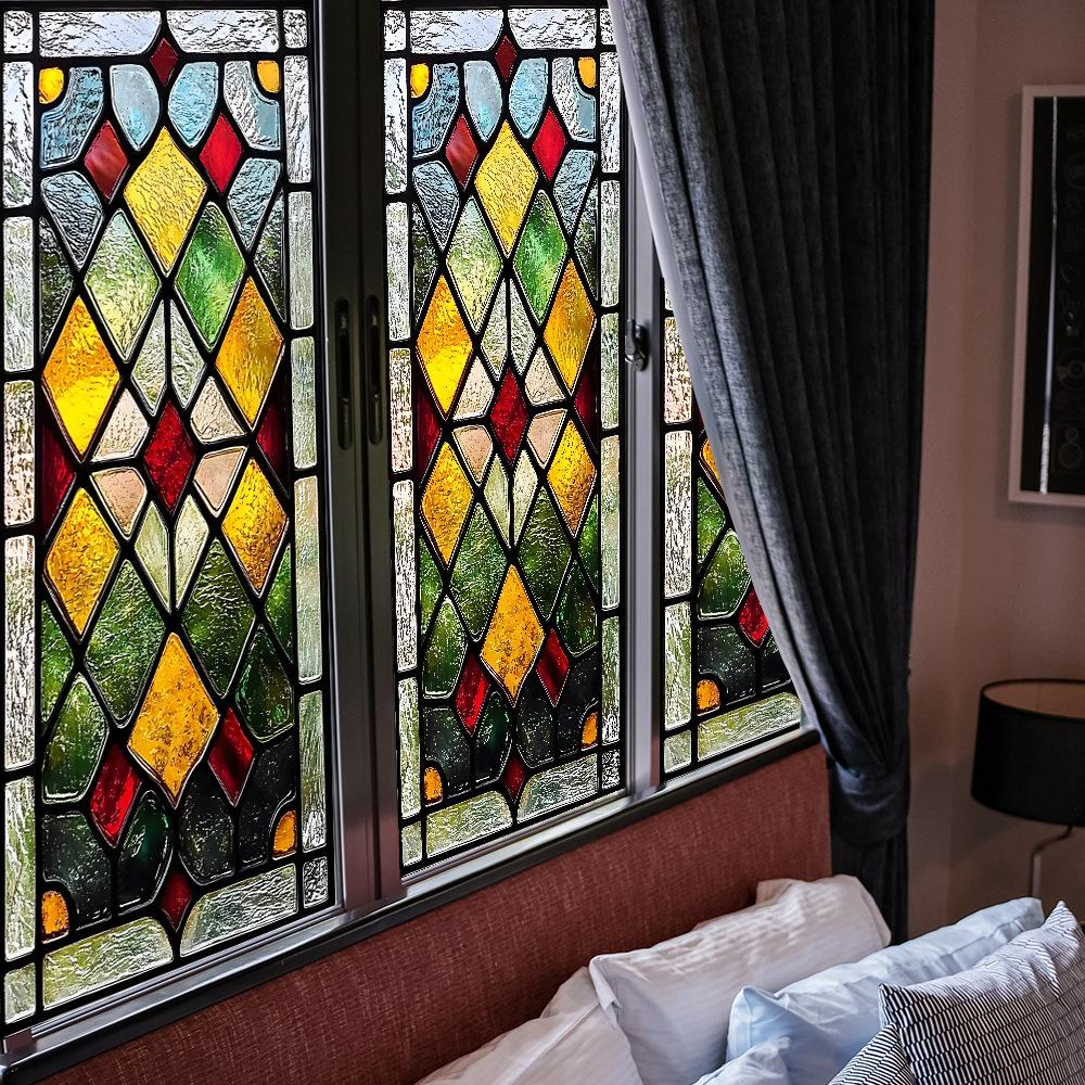 Retro-painted Diamond-shaped Grid Home Glass Window Beautification and Decoration Electrostatic Window Stickers