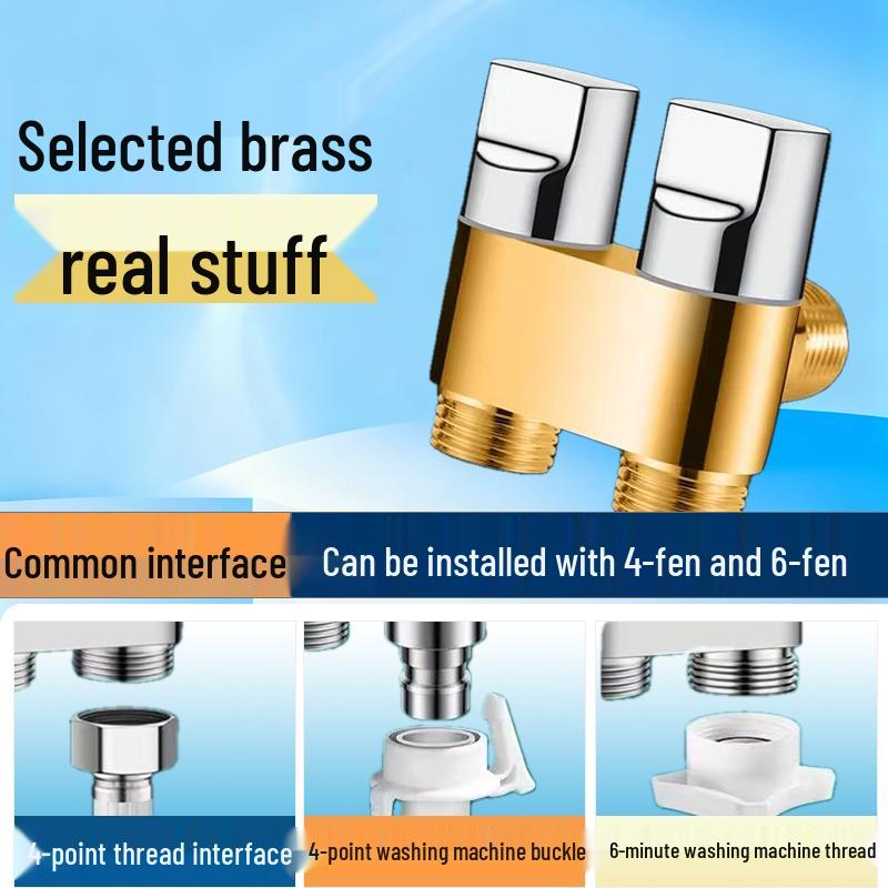 Nine Rose King All-Copper Washing Machine Faucet with 46-Point Universal Valve and Extended Angle, Anti-Detachment Auto Shut-off