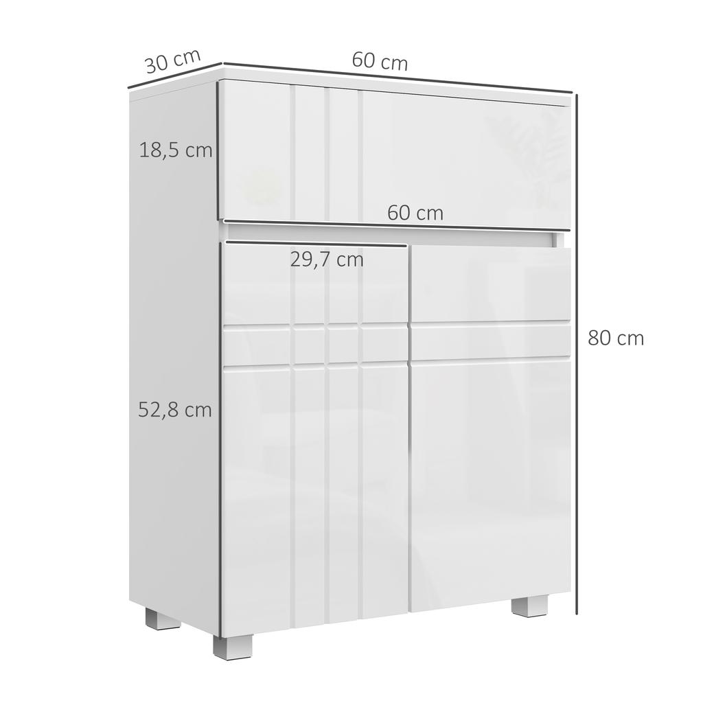 Freestanding Bathroom Storage Unit with 2 Doors, 1 Drawer, Adjustable Shelf, White Lacquered