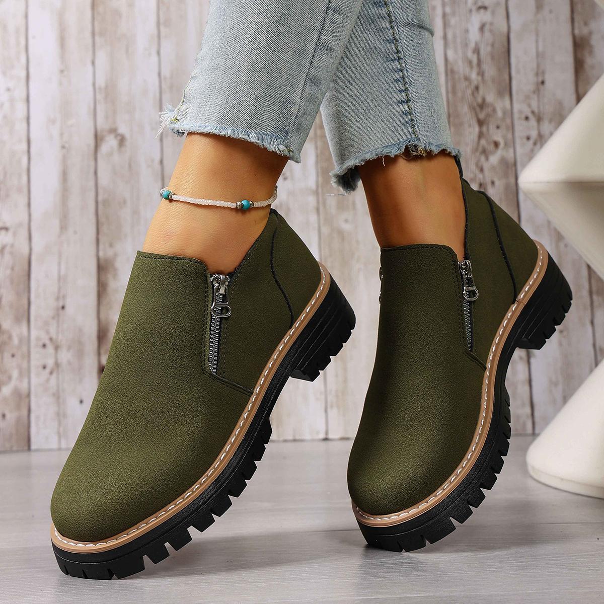Dameslaarzen Nieuwe Plus Size Plateauzolen Zijrits Korte Schoenen Dikke Zool Enkellaarzen Mode Comfortabele Laarzen voor Dames 42 gray