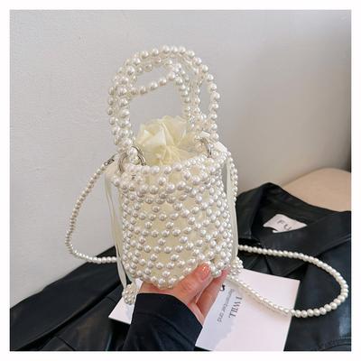 Sweet Fashion Pearl Bucket Bag Mini Beaded Shoulder Crossbody Bag Decorative Portable Lipstick Women's Bag