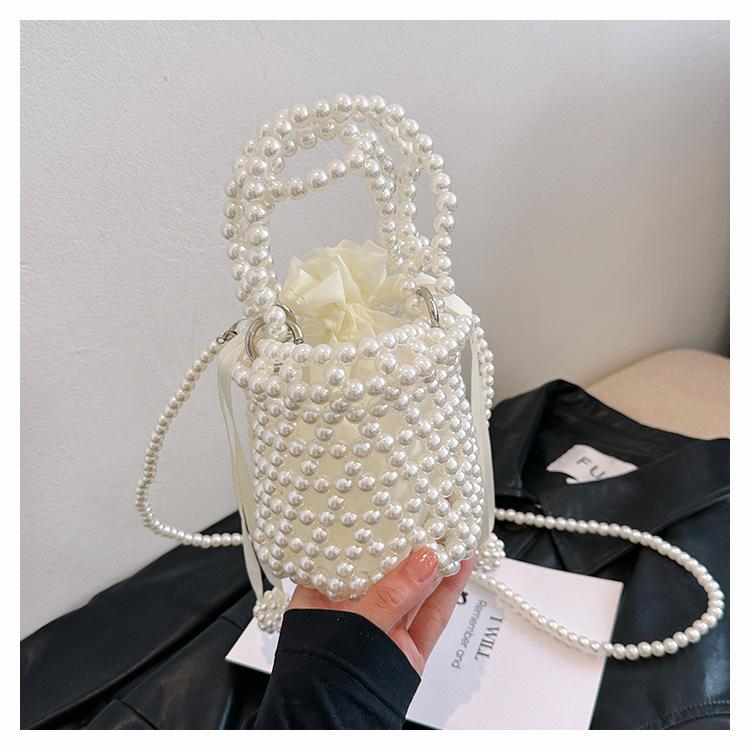 Sweet Fashion Pearl Bucket Bag Mini Beaded Shoulder Crossbody Bag Decorative Portable Lipstick Women's Bag