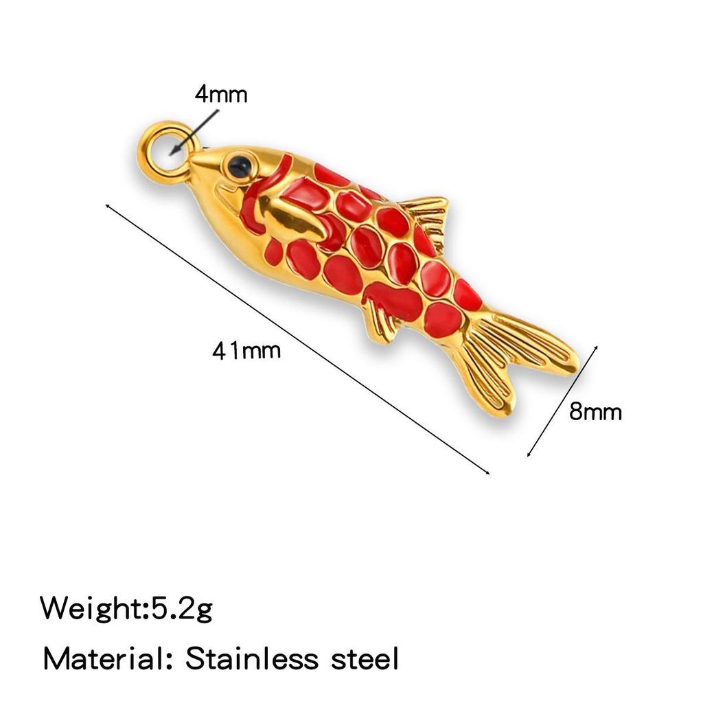 Luxury Enamel Koi Fish Pendant Necklace with Movable Stainless Steel Accents