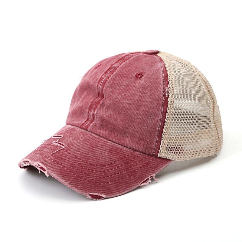 Vintage Ponytail Baseball Cap Women izable Fit Snapback Hat Mesh Distressed Summer Cap Woman Sunhat