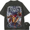 Omegamon T-Shirt Herren Digimon WarGreymon Vintage Säurewaschung Streetwear Übergroß Retro Japanischer Anime Grafik Baumwoll-T-Shirts