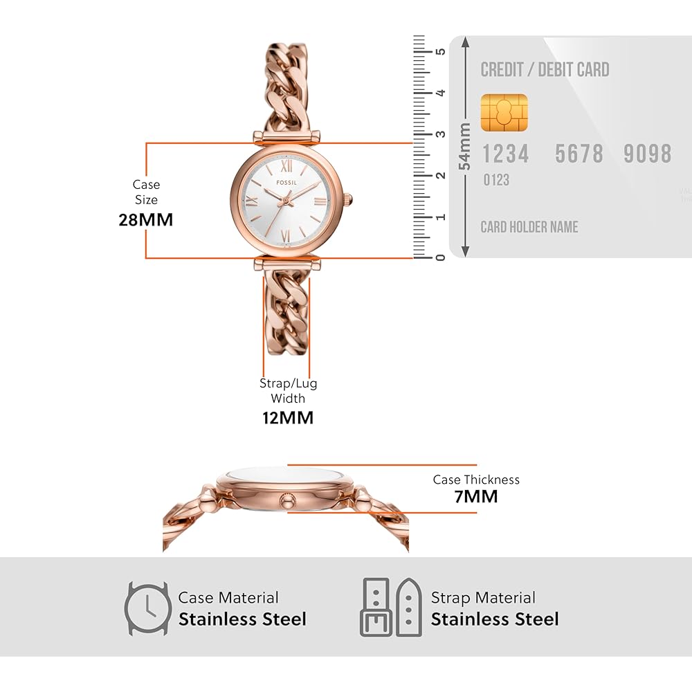 Fossil Carlie ES5330 Women's Watch Pink Gold Stainless Steel Analog Design