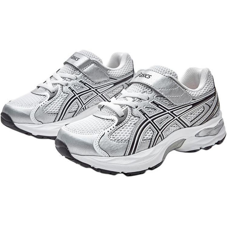 Asics Kids Sonic Comfortable Soft Low-Top Running Shoes Kids sneaker Silver White Black 1014A386-100