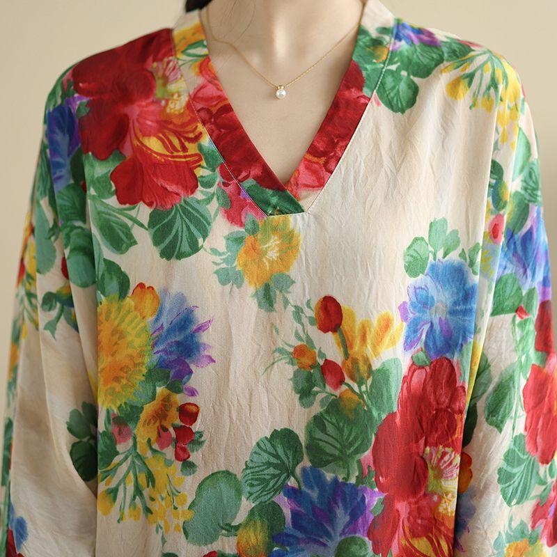 Vestido Maxi Floral de Manga Murciélago Holgado Casual Kaftán para Mujer