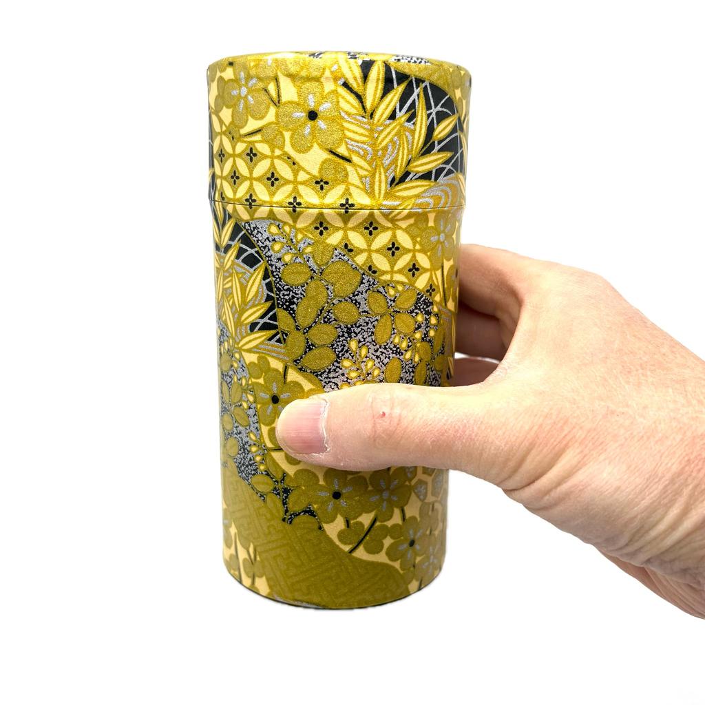 Noguchi Kumataro Tea Garden Tea Large Capacity with Washi Paper Cover and Inner Golden Made in Stylish Caddy, 200g, Lid, Design, Japan,