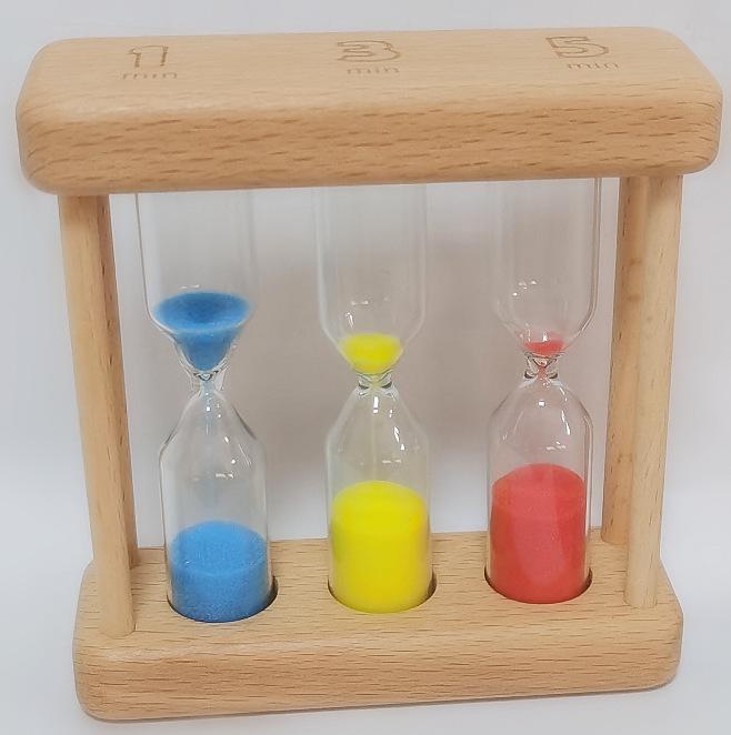 Timer a clessidra sorridente: Set in Legno 3-in-1 con Clessidre da 1, 3 e 5 Minuti