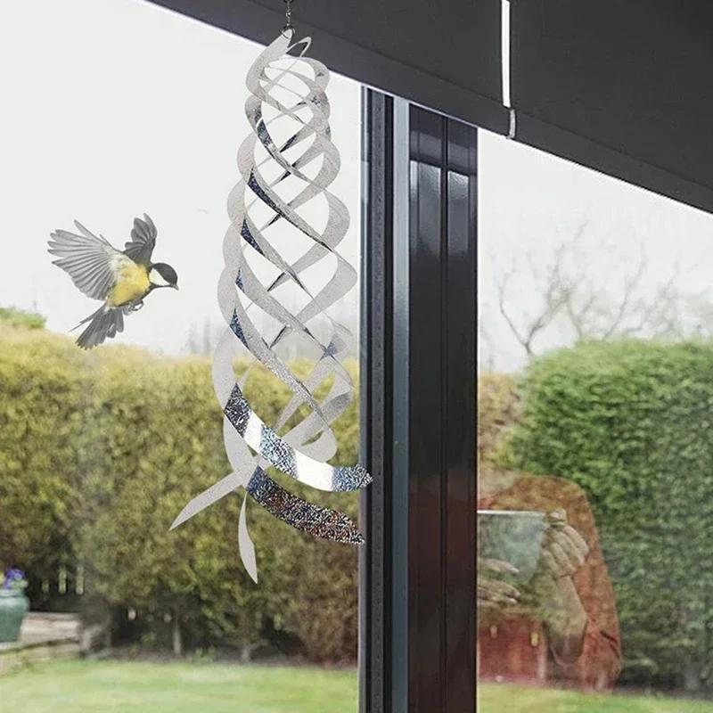 Hangable Radar Reflective Bird Repellent - Silver Spiral Wind Spinner - Effective Bird Deterrent for Gardens Chase Birds