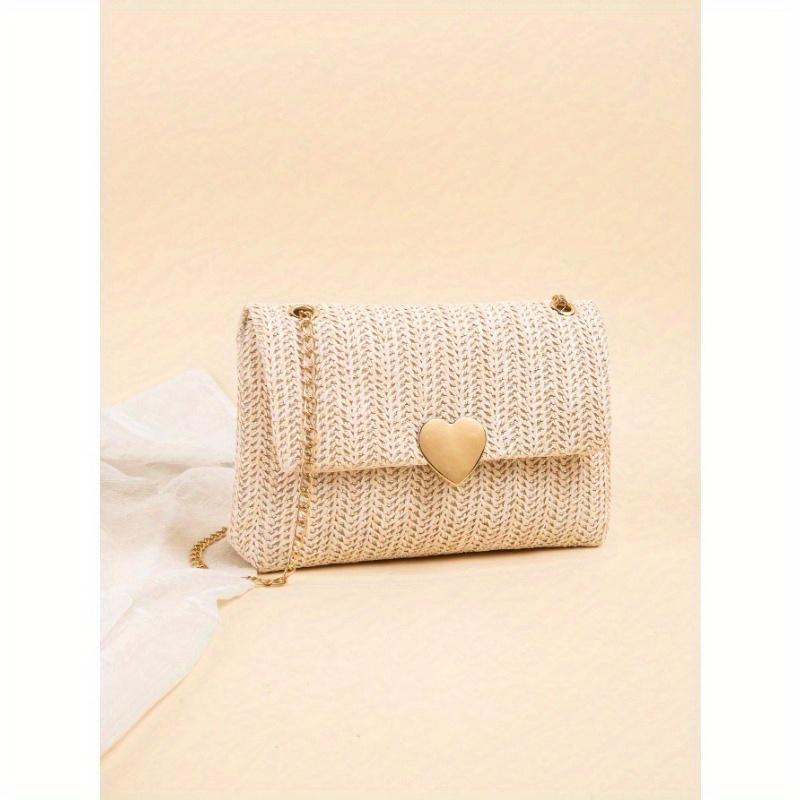 Chain Shoulder Bag Women's Small Square Woven Colorful Bag, Spring/Summer Casual Beach Bag for Women Large Capacity