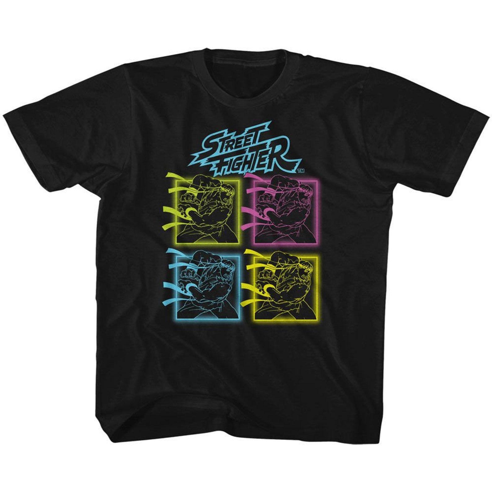 Street Fighter Neon Hadoken Black Youth T-Shirt L