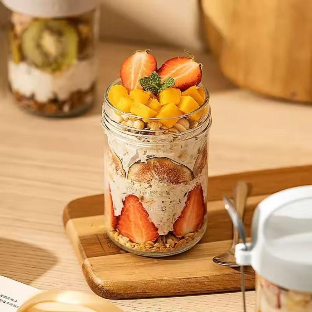 430ML Breakfast Cups Leakproof with Lid Spoon Overnight Oatmeal Cup Set Oats Container Glass Salad Cup