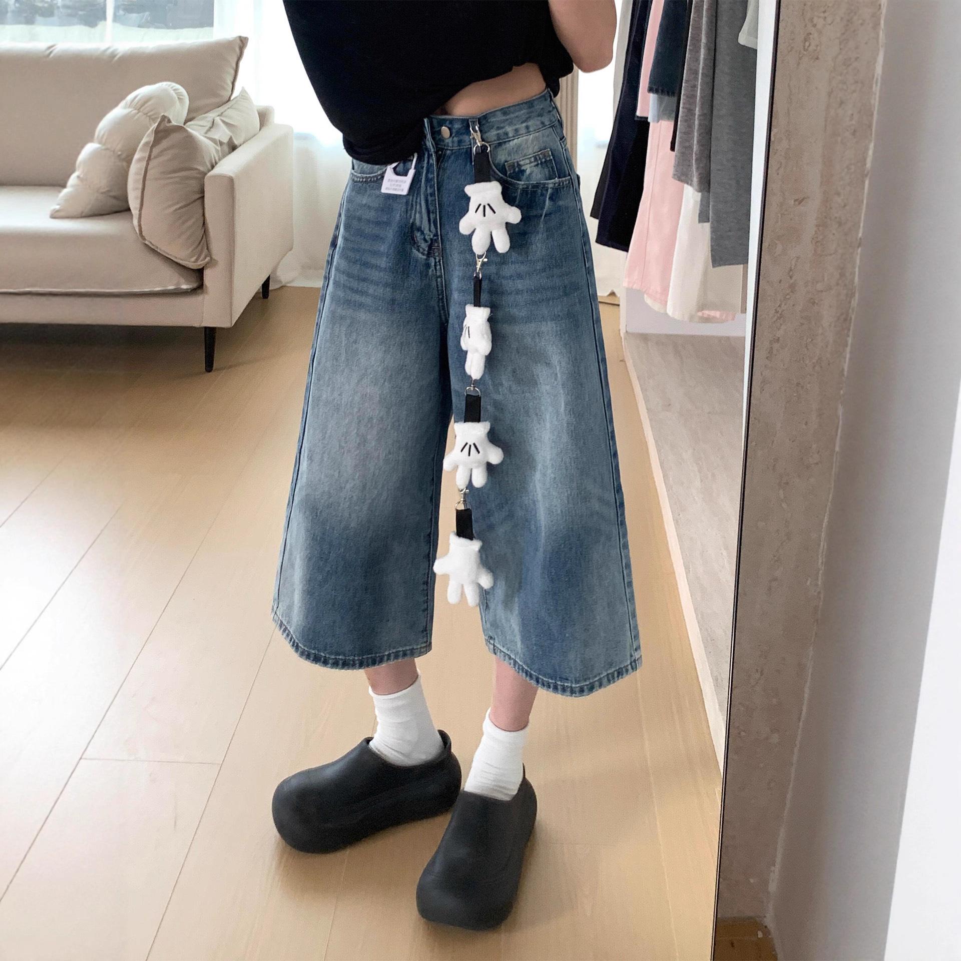 

Весенне-летние женские джинсовые шорты три четверти, тонкие, с высокой посадкой, свободные, облегающие, с широкими штанинами XXL синий