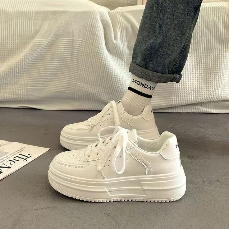 New Women's Platform Sneakers - Chunky Sole Lace Up Casual White Shoes Spring Fashion Flats Breathable Shoes