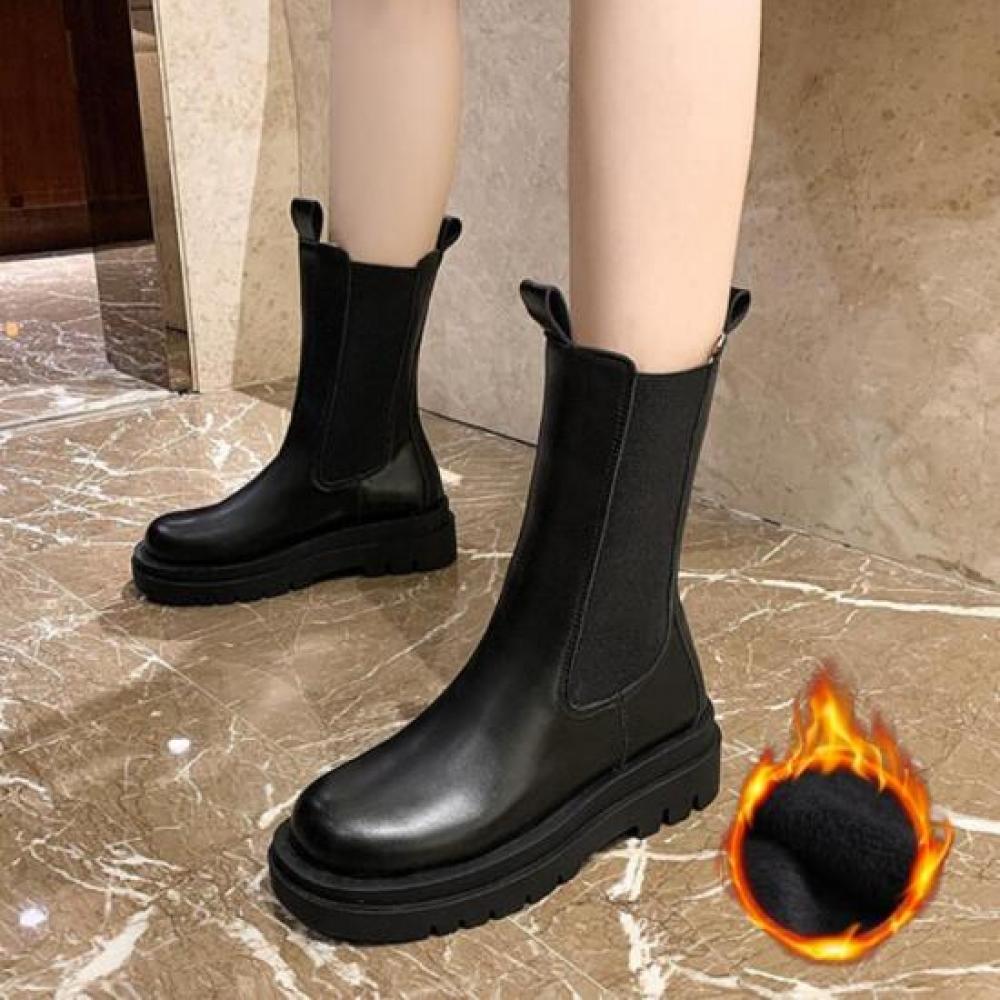 New Arrivals Open Run Women Black Mid Calf Chelsea Boots Lining