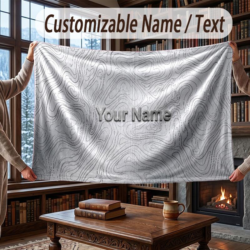 Abstract Geometric Theme Throw Blanket Custom Name Text Personalized Blanket Soft Cozy Blanket for Home Sofa Bed
