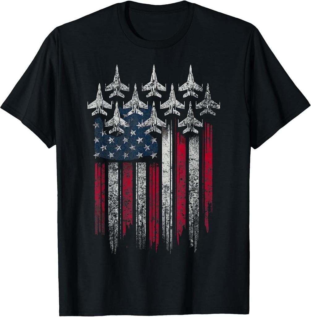 USA Flag Fighter Jets Enthusiast 4th of July Graphic Tee
