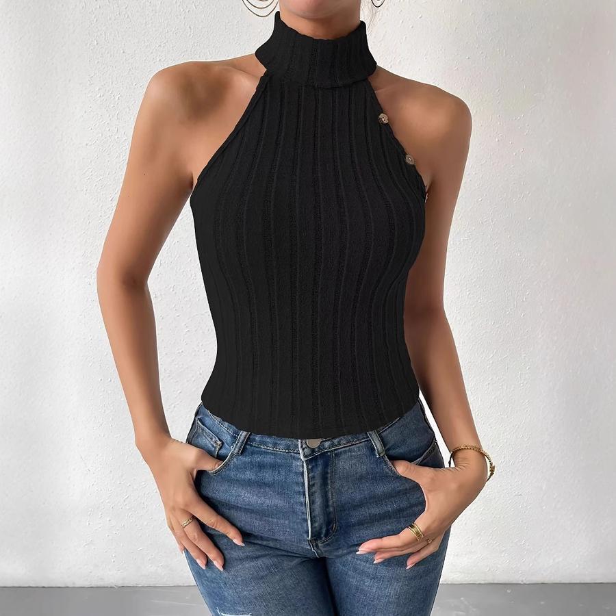 Модный женский летний новый стиль, без рукавов, облегающий вязаный жилет S чёрный