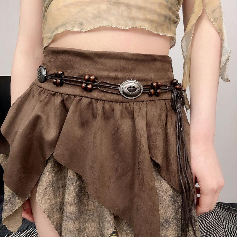 Ceinture tissée à la main de style ethnique vintage Robe pour femme Chaîne de taille décorative Ceinture bohème polyvalente Y2K