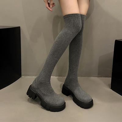 Moda Mulheres Botas Altas Plataforma Designer Sapatos de Inverno Flats Acima do Joelho Moda Meia Botas 2025 Novo Aconchegante Vestido Chelsea Botas Mujer