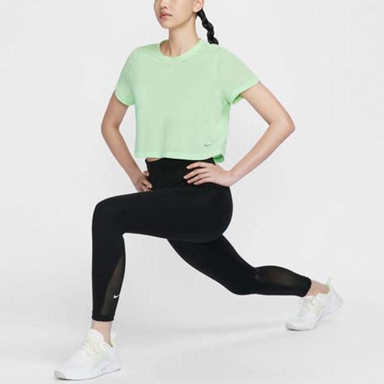 Nike Jersey de Cuello Redondo Top de Manga Corta Sólido Tops de Mujer Verde Vapor FN4118376