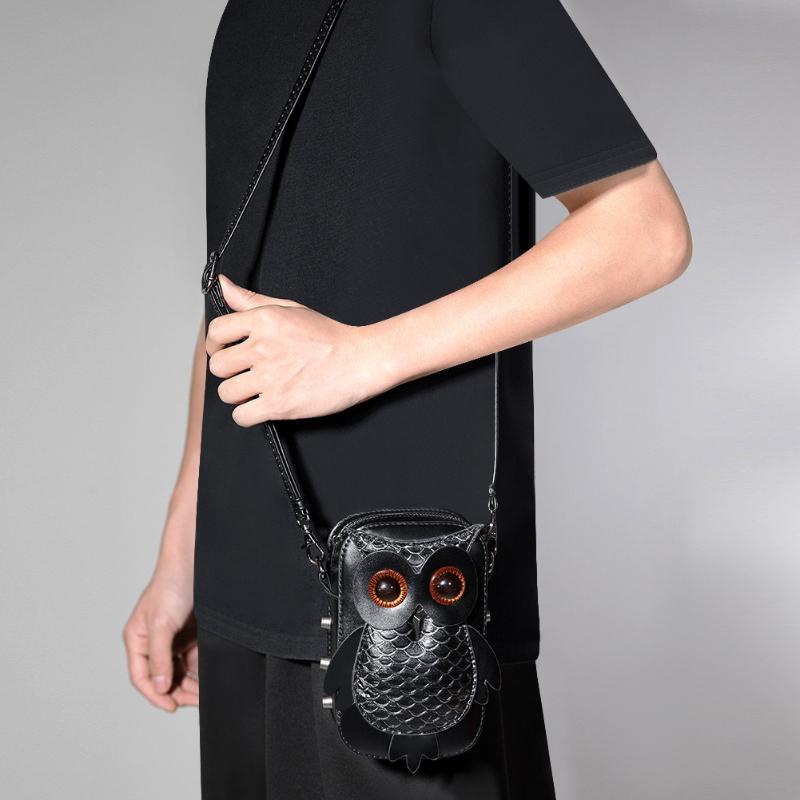 Zomer Nieuwe Persoonlijkheid Uil Telefoon Tas Steampunk Retro Cool Tandwiel Wiel MINI Portemonnee Premium PU Klinknagel Schouder Diagonaal Straddle Tas voor Mannen en Vrouwen